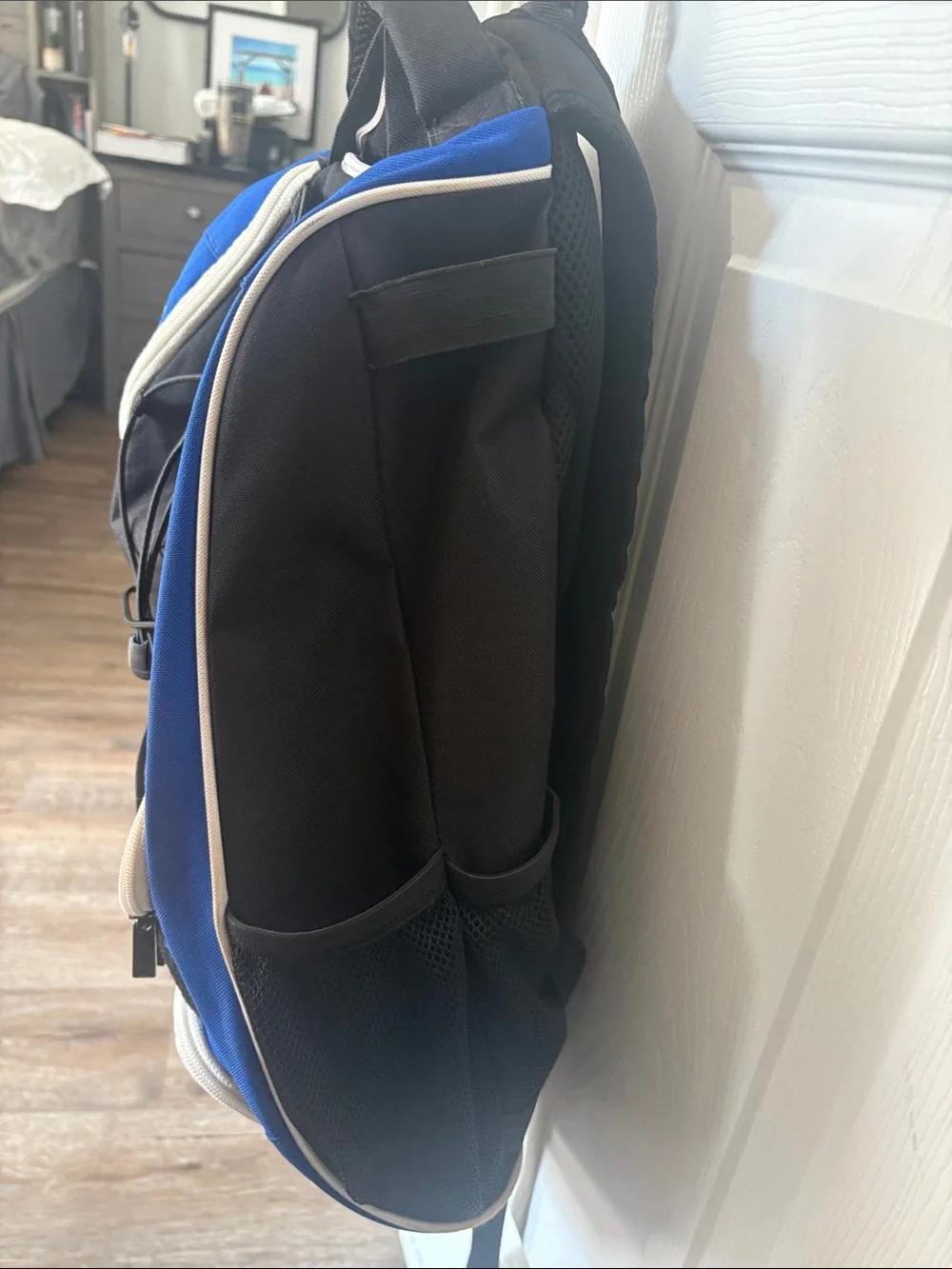 Blue and Black Men's Backpack with Cream Trim